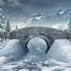 kerstdorp winterlandschap brug met riviertje