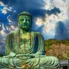 tuindoek groene boeddha blauwe lucht