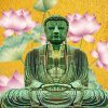 tuindoek Boeddha goud met bloemen