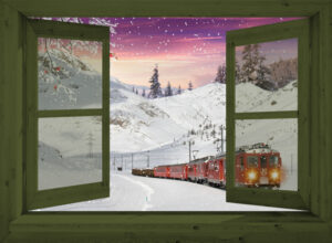 winter poster groen venster trein