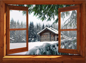 winter poster chalet in bos