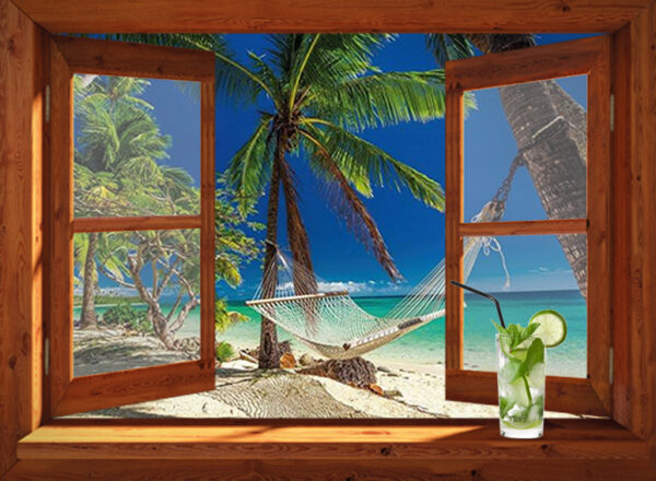 Open venster - winter - Tropische kerst in hangmat